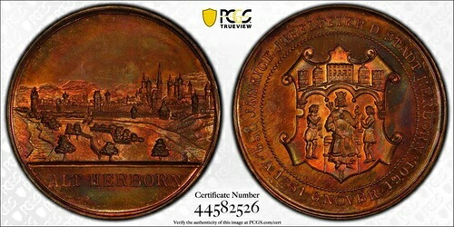 PCGS ヘルボルン 1901 SP 65 レッド 銅製 キャッスル シティビュー メダル ドイツ レア TOP POP