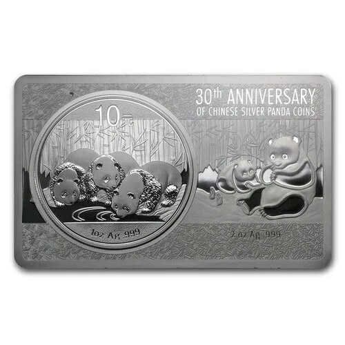 2013年 中国パンダ30周年記念 3オンス シルバーバー＆コインセット 箱＆保証書付き