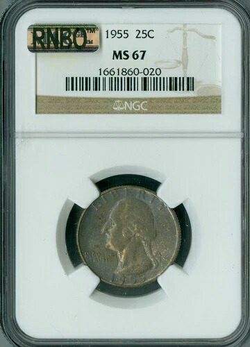 1955年クォーター NGC MS67 MAC RNBO レインボー ファイネスト レジストリ *