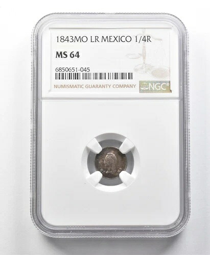 1843年 MO LR メキシコ 1/4 リアル MS64 NGC *8668