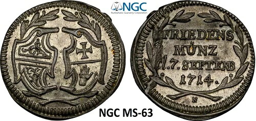 NGC ホール 1714 Unc MS-63 1/4 ダカットパターン シルバーコイン ドイツ ドイツ国有レア