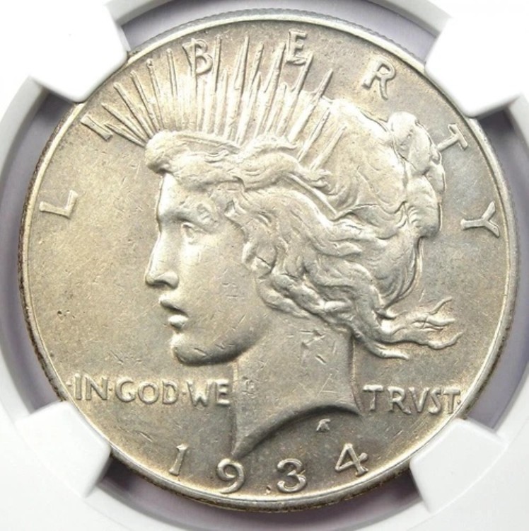 1934-S ピース シルバー ダラー 1 ドル コイン - NGC AU 詳細認定 - 希少な日付!