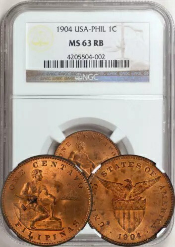 フィリピン 1904年 1センターボ NGC MS-63 RB - レッド！希少な状態！