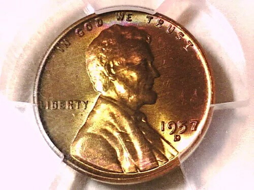 1957年 D リンカーン ウィート セント PCGS MS 65 RB 40214411 トーン|WORLD RESOURCE【KING店】