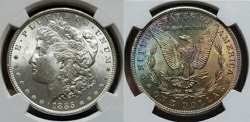 1885 P モーガン シルバー ダラー $1 NGC MS 63 素晴らしいリバーストーニング!!