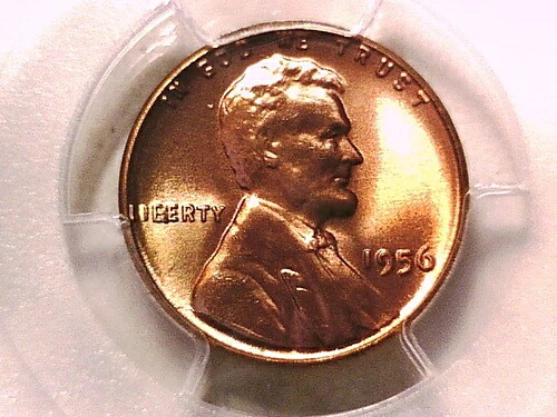 1956年 P リンカーン ウィート セント PCGS MS 66 RD 36401451 ビー エラー ダイ クラック チップ スカル