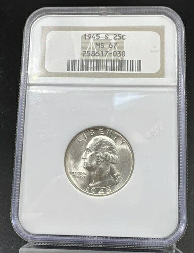 1945年 S ワシントン シルバー クォーターコイン MS67 NGC GEM BU ブラウンラベル