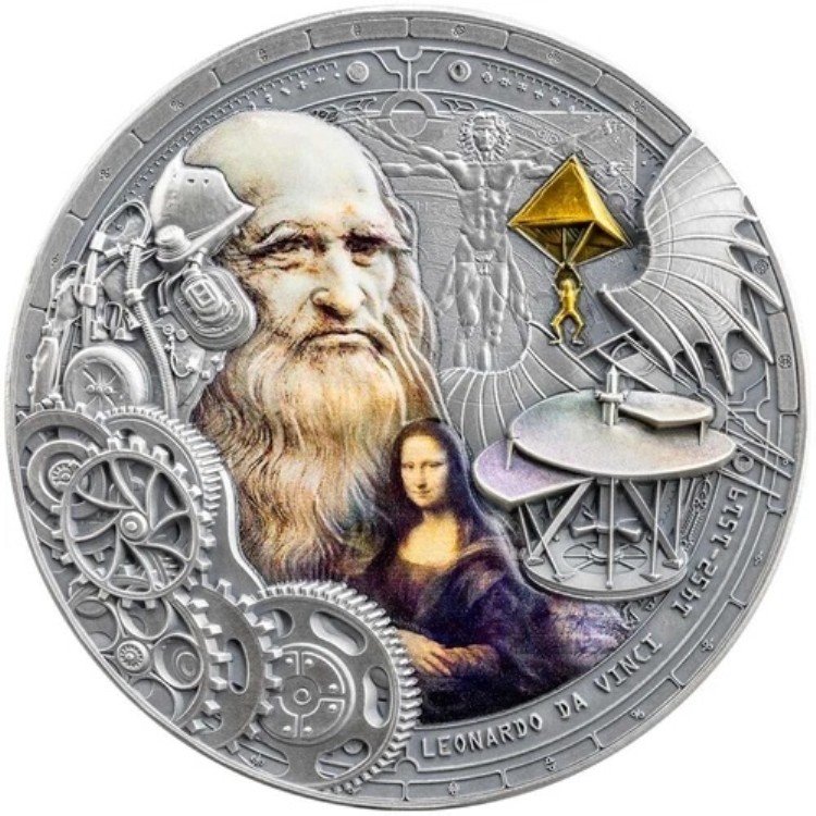 レオナルド・ダ・ヴィンチ 未来派 2オンス 銀貨 2000フラン カメルーン|WORLD RESOURCE【KING店】