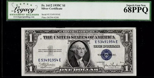 1ドル 1935-C シルバー 認定金貨 1612年製 最高級 E-E ブロック LCGS 極上宝石 新品 68PPQ
