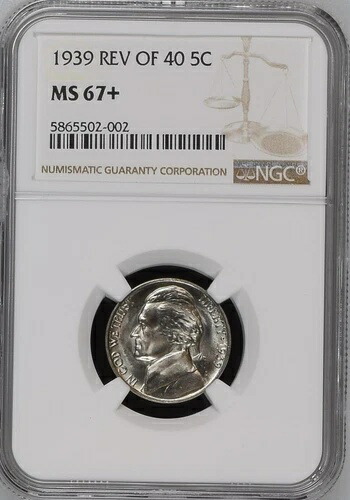 1939年 5C 裏面、1940年 ジェファーソンニッケル NGC MS67+ 5865502-002