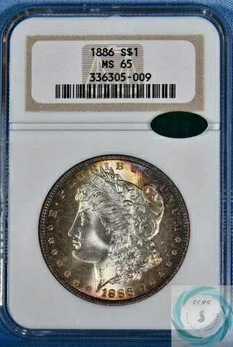 1886年 モルガン・ダラー NGC MS 65 CAC付き - 光沢のある色調と白い中心