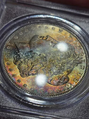 1888年 1ドル モルガン銀貨 PCGS MS64 レインボートーン ～見事な色と光沢～