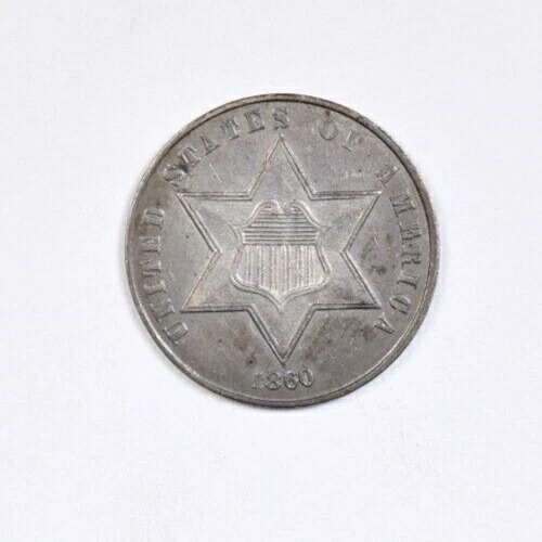 1860 年 3 セント銀貨 ~ 素敵なパステル トーンの未流通品です!