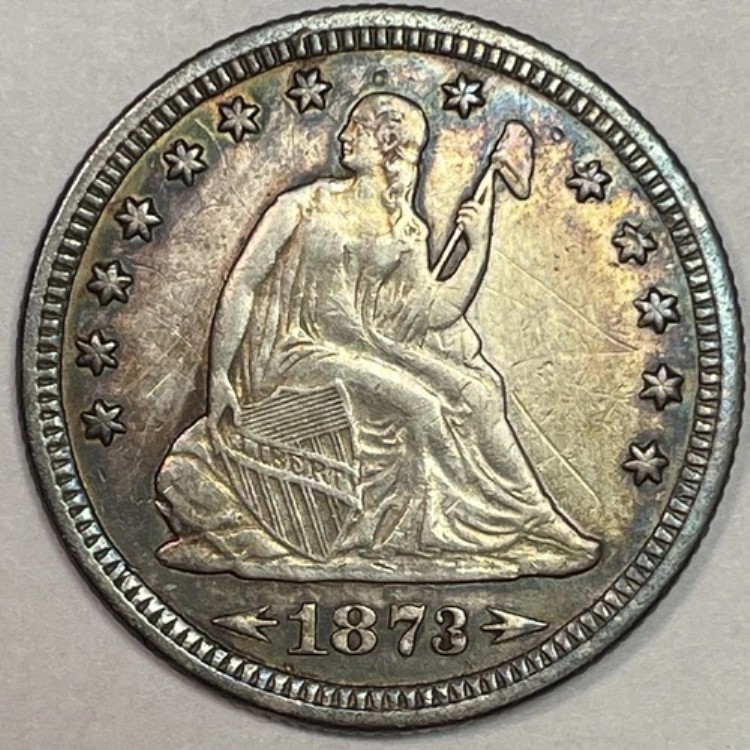 1873年 アローズ シーテッド リバティ クォーター ほぼ未使用 AU コイン、クリーニング済み #16666 146,850円
