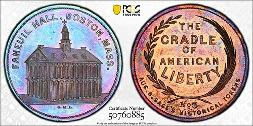 1860年代 AE トークン セージズ #3 - ファニエルホール、BN PCGS MS 63 BN 1枚のみ「FINER」（NOT）