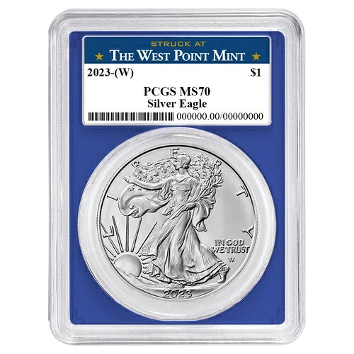 2023年 (W) 1ドル 1オンス アメリカン シルバー イーグル PCGS MS70 ウェストポイント ラベル ブルーフレーム