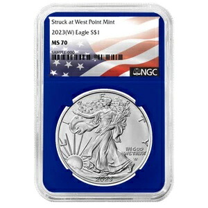 2023年 (W) $1 1オンス アメリカン シルバー イーグル NGC MS70 フラッグラベル ブルーコア付き 48,180円