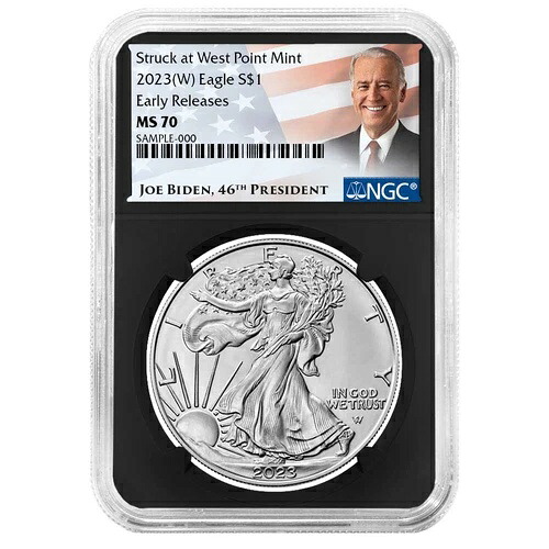 2023年 (W) $1 1オンス アメリカン シルバー イーグル NGC MS70 ER バイデン ラベル レトロ コア付き