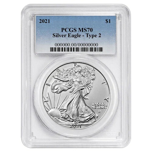 2021年 1ドル タイプ2 アメリカン シルバー イーグル PCGS MS70 ブルーラベル