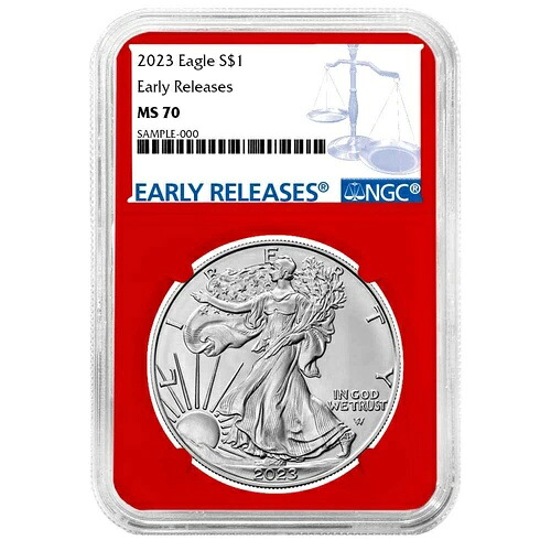 2023年 1ドル アメリカン シルバー イーグル NGC MS70 ER ブルーラベル レッドコア