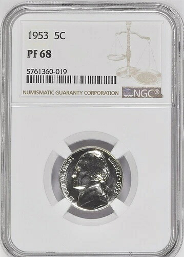 1953年 5C プルーフ ジェファーソンニッケル NGC PF68 5761360-019 48,180円