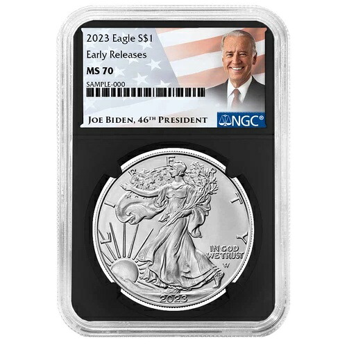 2023 $1 アメリカン シルバー イーグル NGC MS70 ER バイデン ラベル レトロ コア