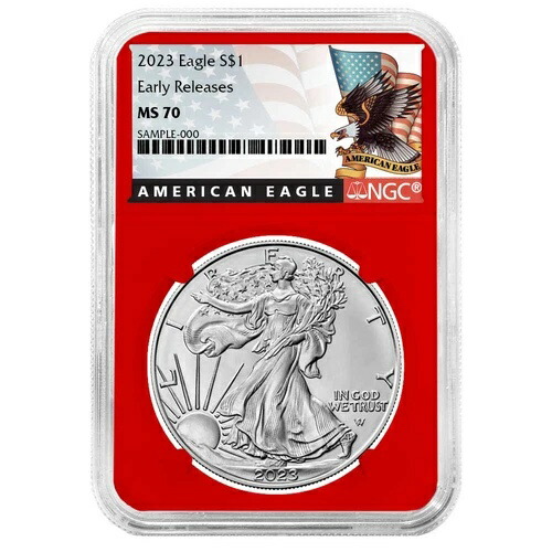 2023年 1ドル アメリカン シルバー イーグル NGC MS70 ER ブラックラベル レッドコア