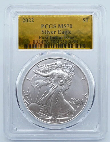 2022年 アメリカン シルバー イーグル ドル PCGS MS70 FDOI 金箔ラベル - U1473