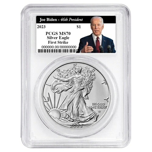 2023 年 1 ドル アメリカン シルバー イーグル PCGS MS70 FS バイデン第 46 代大統領ラベル ホワイト F...