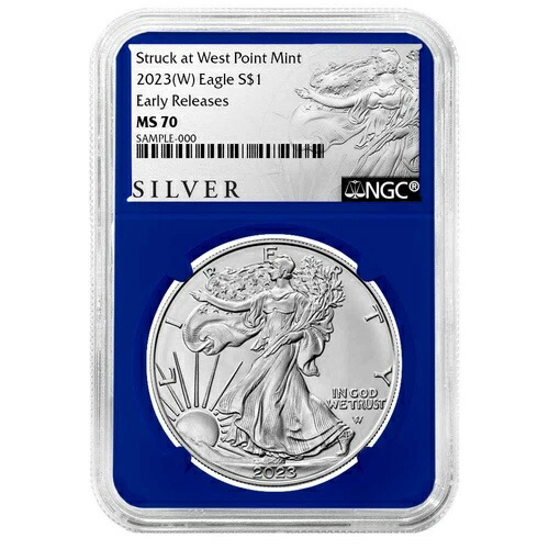 2023年 (W) $1 1オンス アメリカン シルバー イーグル NGC MS70 ER ALS ラベル ブルーコア付き