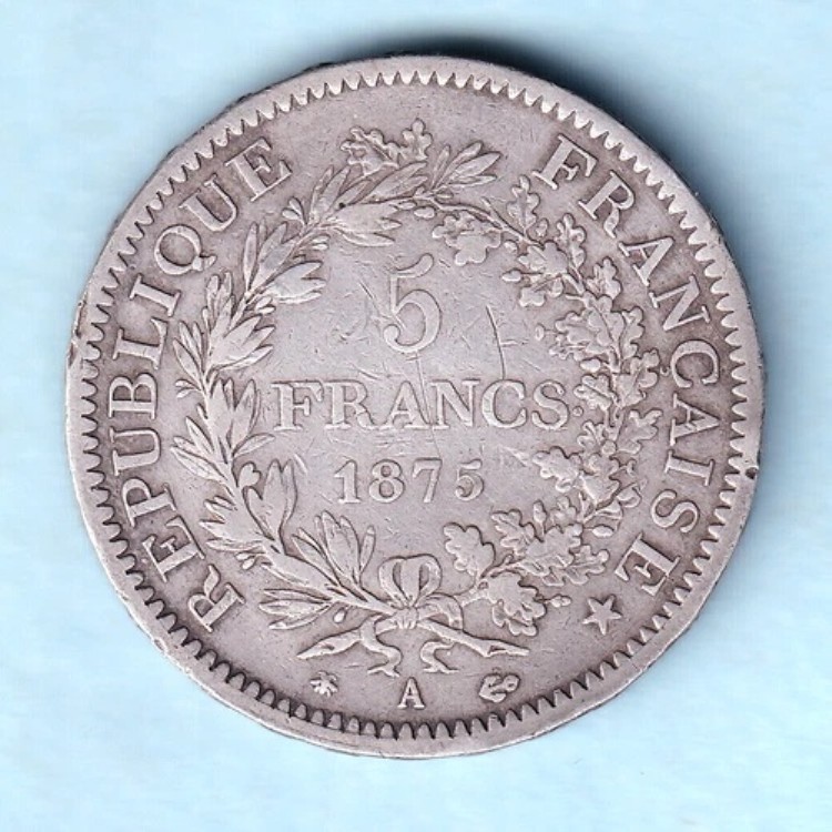 フランス。1875-A 5フラン。パリ造幣局。aVF