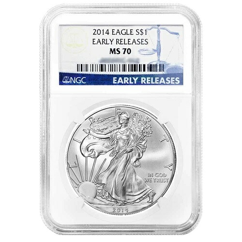 2014年 1ドル 1オンス アメリカンシルバーイーグル NGC MS70 ER ブルーラベル 48,180円