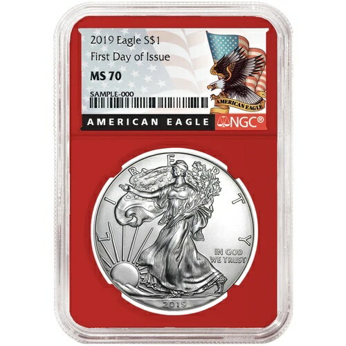 2019年 1ドル アメリカン シルバー イーグル NGC MS70 FDI ブラックラベル レッドコア