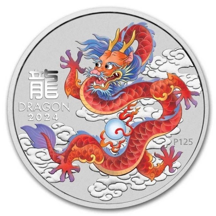 2024年 1/2オンス レッドドラゴン シルバーカラー地金コイン