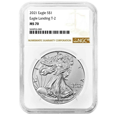 2021年 1ドル タイプ2 アメリカン シルバー イーグル NGC MS70 ブラウンラベル