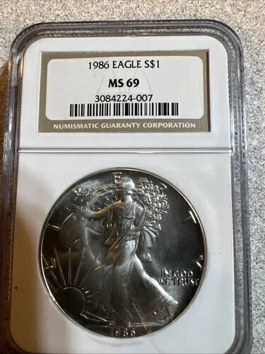1986年 1オンス アメリカン シルバー イーグル NGC MS69 ブラウンラベル