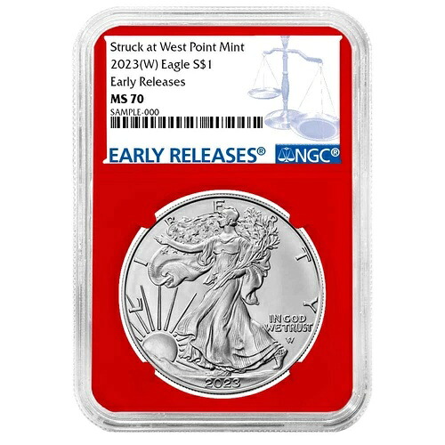 2023年 (W) 1ドル アメリカン シルバー イーグル NGC MS70 ER ブルーラベル レッドコア