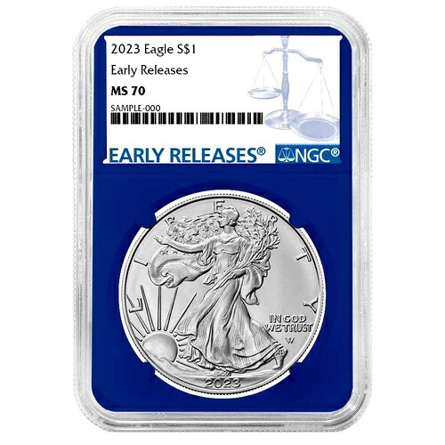 2023年 1ドル アメリカン シルバー イーグル NGC MS70 ER ブルーラベル ブルーコア