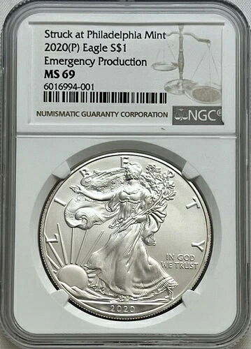 2020-P シルバーイーグル、フィラデルフィア造幣局緊急生産 NGC MS 69