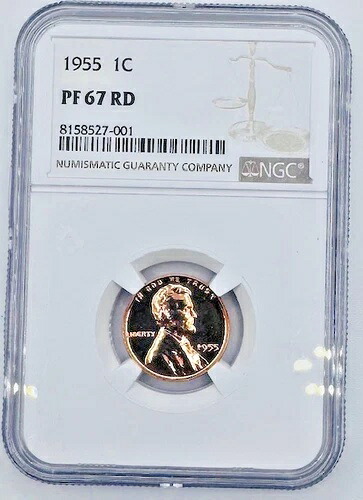 1955年 プルーフ リンカーン ウィート セント 1セント NGC PF67 RD