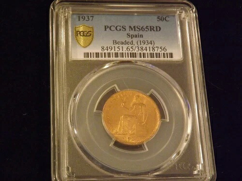 1937年 50C スペイン PCGS MS 65 RD
