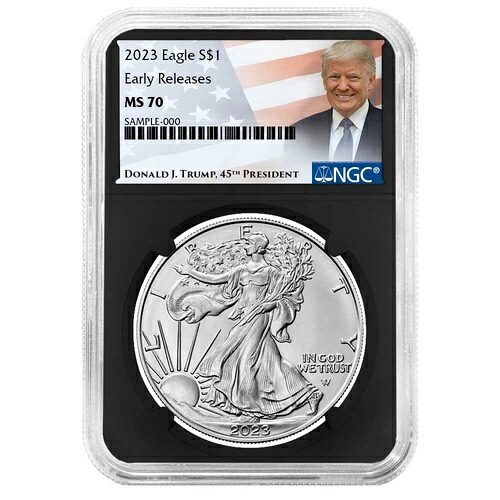 2023年 1ドル アメリカン シルバー イーグル NGC MS70 ER トランプ ラベル レトロ コア