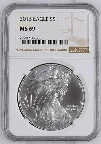 2016年 - 1ドル - 1オンス - アメリカンシルバーイーグル - NGC MS69 ブラウンラベル - シミなし