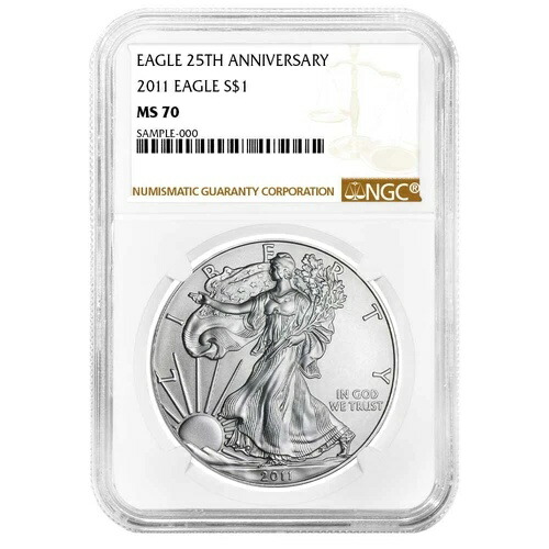 2011年 1ドル アメリカン シルバー イーグル NGC MS70 ブラウンラベル