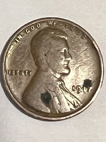 1917年小麦ペニー、ミントマークなし、表面に二重の欠けとひび割れあり