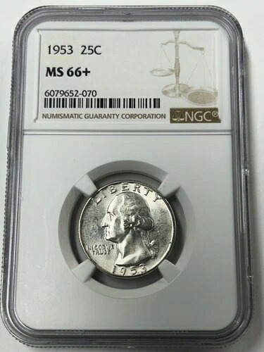 1953年 P ワシントン銀貨 NGC MS66+ (NGC 個体数 19) 58,080円
