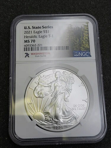 2021年 シルバーイーグル $1 ステートシリーズ ワシントン紋章 T-1 NGC MS70 96,800円