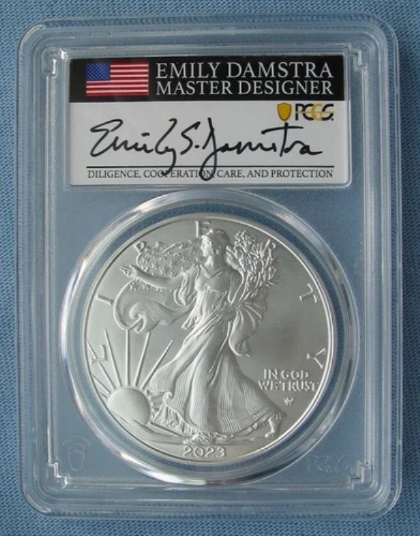 2023 アメリカン シルバー イーグル PCGS MS70 FDI マスター デザイナー ダムストラ Sig. (1 ASE ドル)