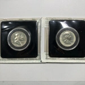 1963年フランクリンハーフ50セント。ジェムプルーフ、鑑定書付き。コイン2枚。