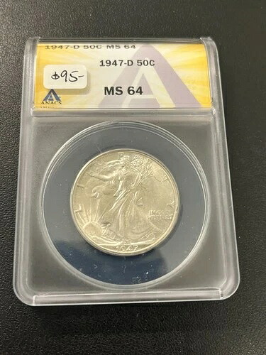 1947年 D ウォーキング リバティ ハーフ ダラー ANACS MS-64 - 未流通 - 認定 - 50セント 96,800円